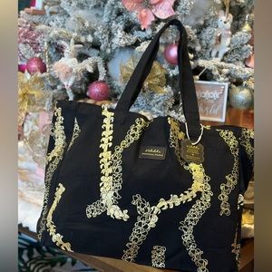 Hawaiian Kahulale'a Black and gold Puakenikeni Large Tote